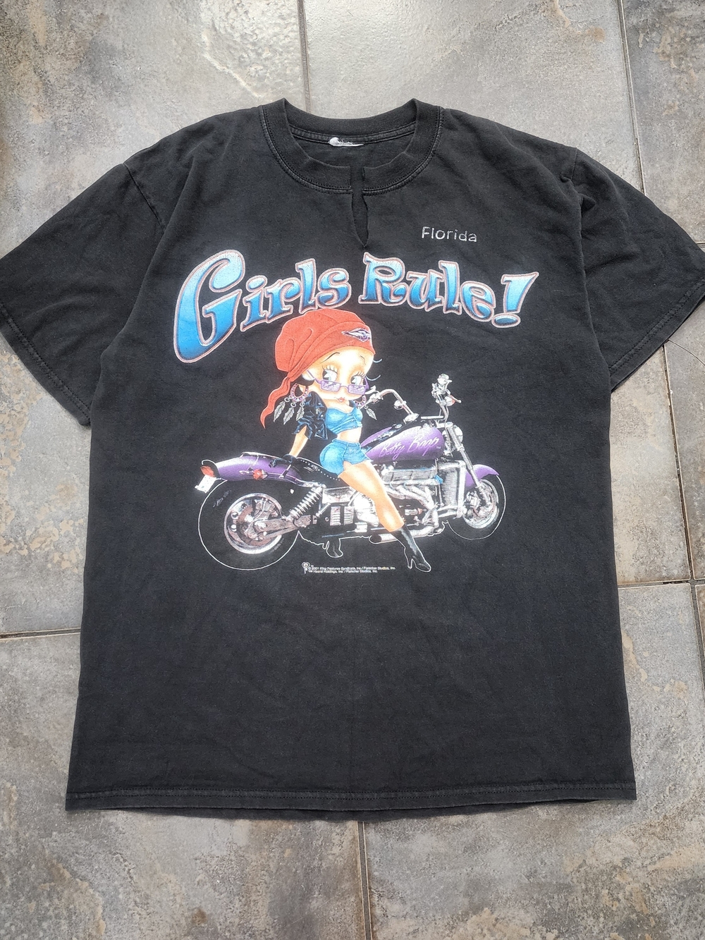 Vintage Y2K Betty Boop Medium Girls Rule 2001 Florida Motorcycle Biker T Shirt